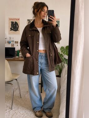 LAND’S END Cargo Barn Utility Jacket Women’s Small Brown 90s Y2K 9008